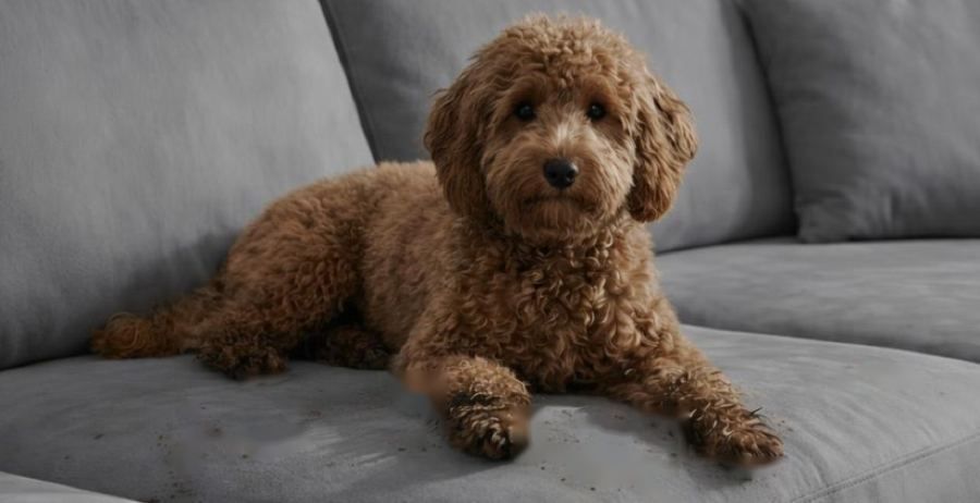 Dog resting on flocked upholstery